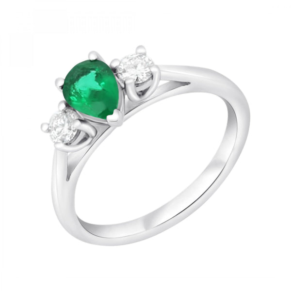 Platinum 0.63ct emerald & 0.25ct diamond 3 stone ring