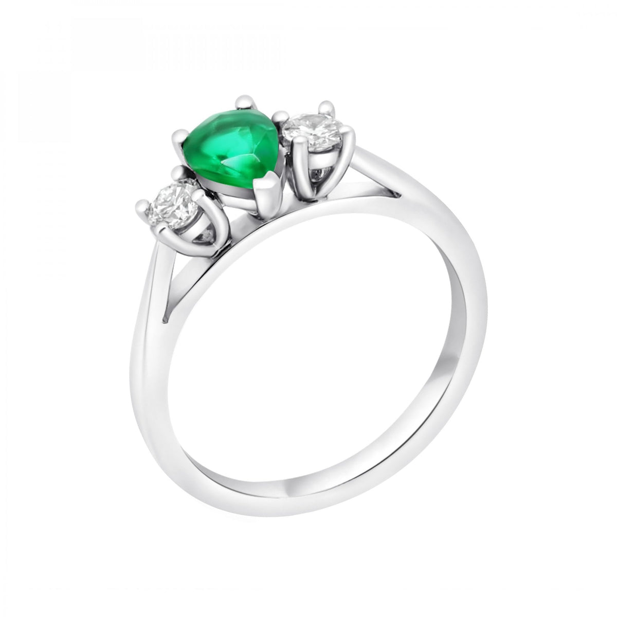 Platinum 0.63ct emerald & 0.25ct diamond 3 stone ring