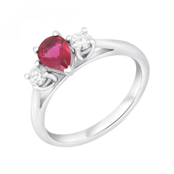 Platinum 0.63ct ruby & 0.25ct diamond 3 stone ring