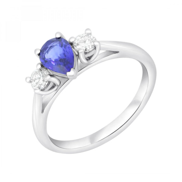 Platinum 0.68ct sapphire & 0.25ct diamond 3 stone ring