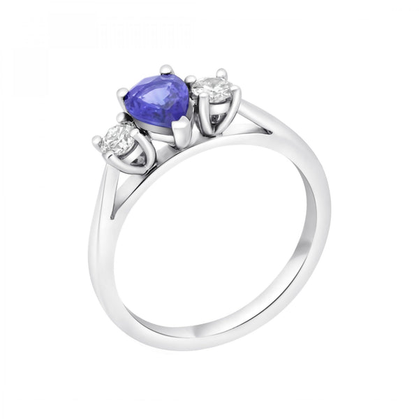 Platinum 0.68ct sapphire & 0.25ct diamond 3 stone ring