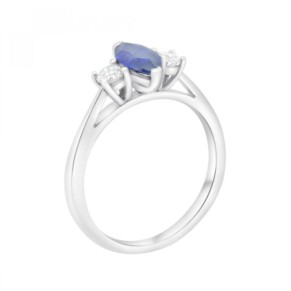 Platinum 0.75ct sapphire & 0.25ct diamond 3 stone ring