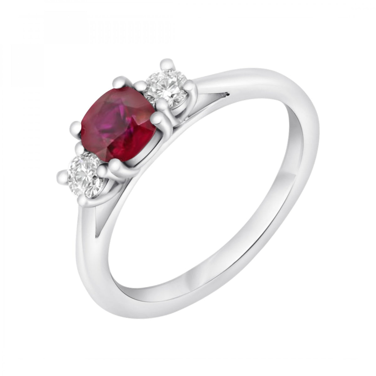 Platinum 0.58ct ruby & 0.20ct diamond 3 stone ring