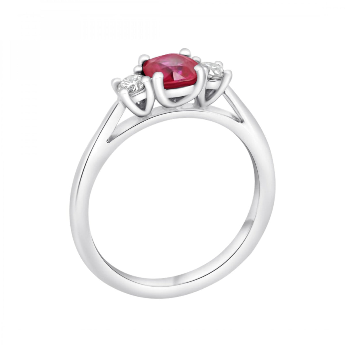 Platinum 0.58ct ruby & 0.20ct diamond 3 stone ring