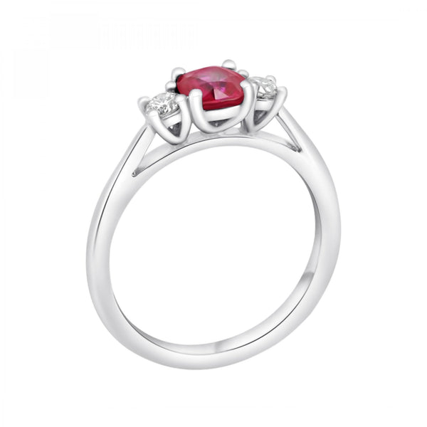 Platinum 0.58ct ruby & 0.20ct diamond 3 stone ring