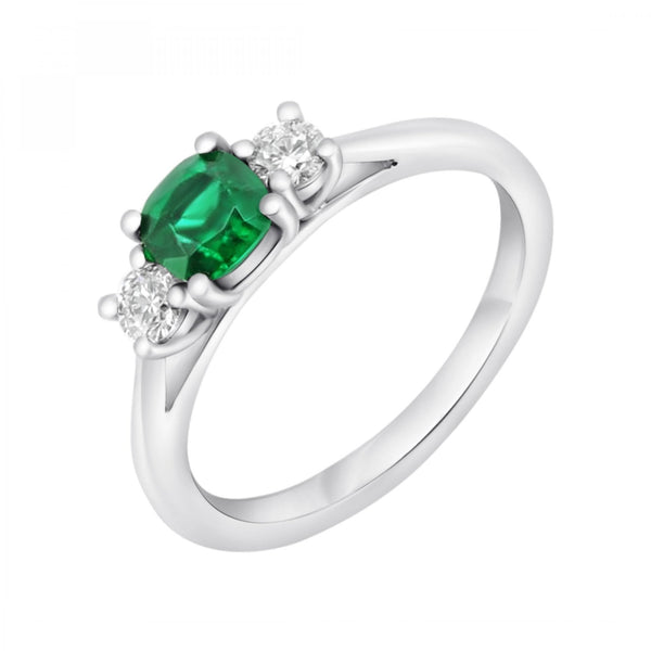 Platinum 0.54ct emerald & 0.20ct diamond 3 stone ring