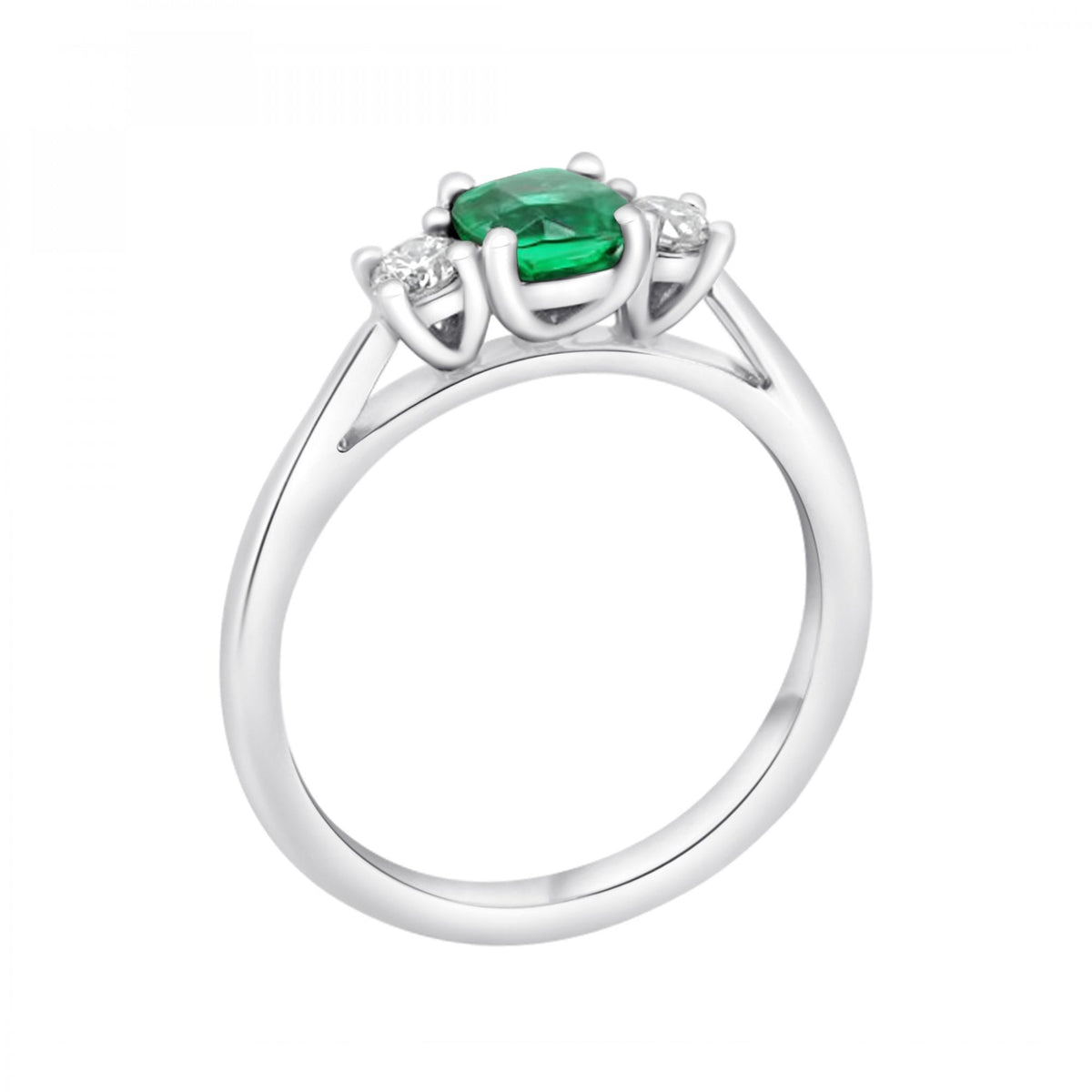 Platinum 0.54ct emerald & 0.20ct diamond 3 stone ring