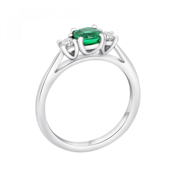 Platinum 0.54ct emerald & 0.20ct diamond 3 stone ring