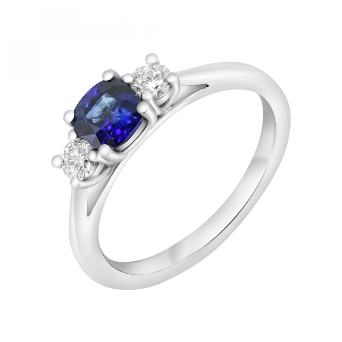 Platinum 0.61ct sapphire & 0.20ct diamond 3 stone ring