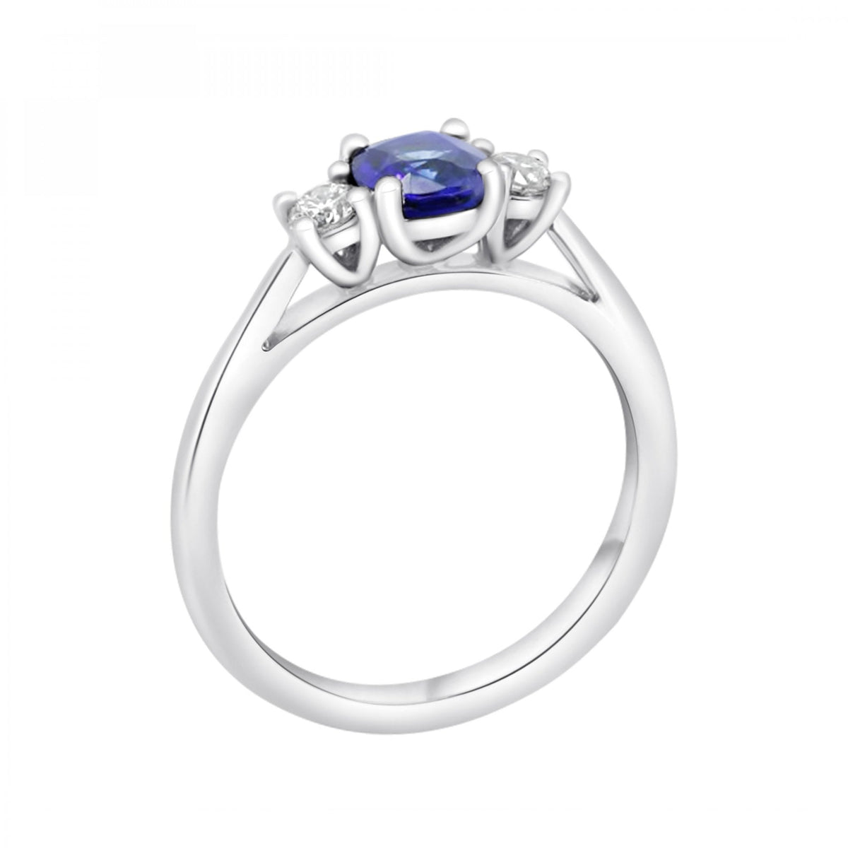 Platinum 0.61ct sapphire & 0.20ct diamond 3 stone ring