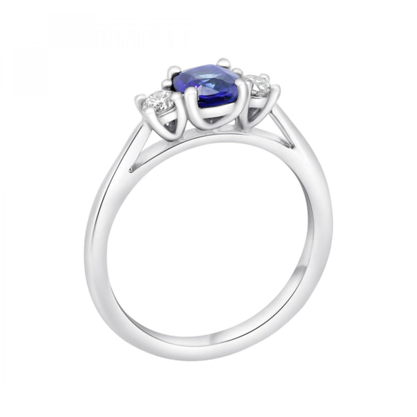 Platinum 0.61ct sapphire & 0.20ct diamond 3 stone ring