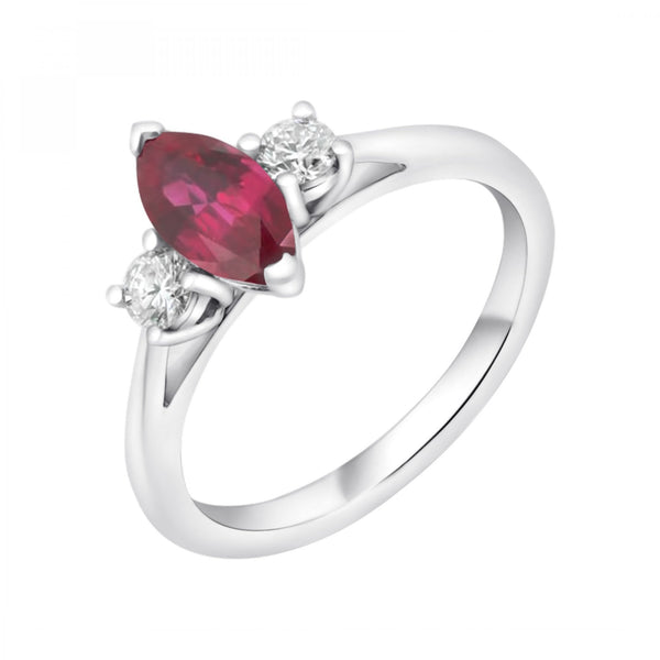 Platinum 0.82ct ruby & 0.25ct diamond 3 stone ring