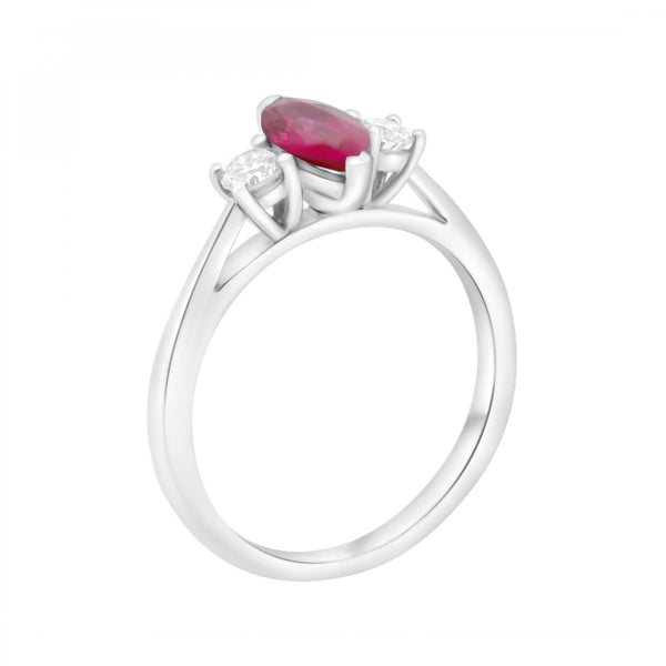 Platinum 0.82ct ruby & 0.25ct diamond 3 stone ring