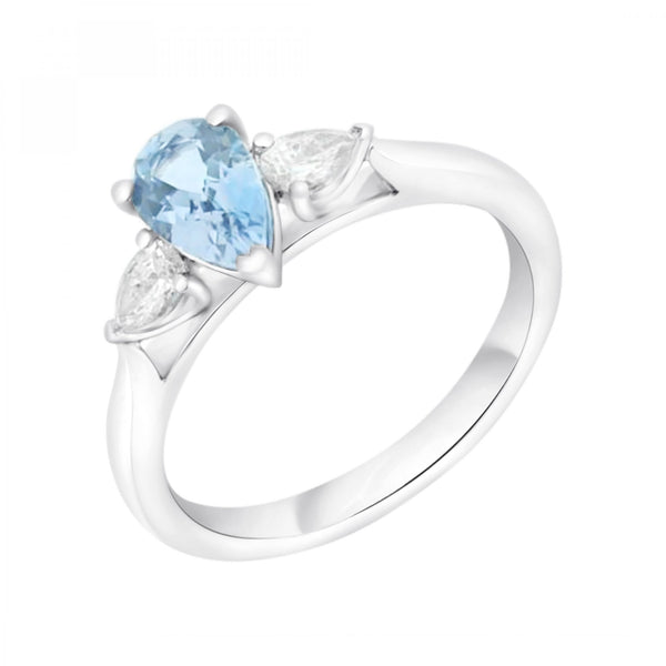 Platinum 0.68ct aquamarine & 0.30ct diamond 3 stone ring