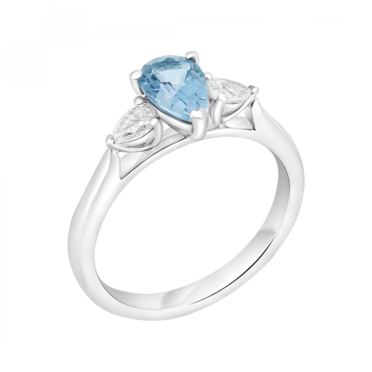 Platinum 0.68ct aquamarine & 0.30ct diamond 3 stone ring