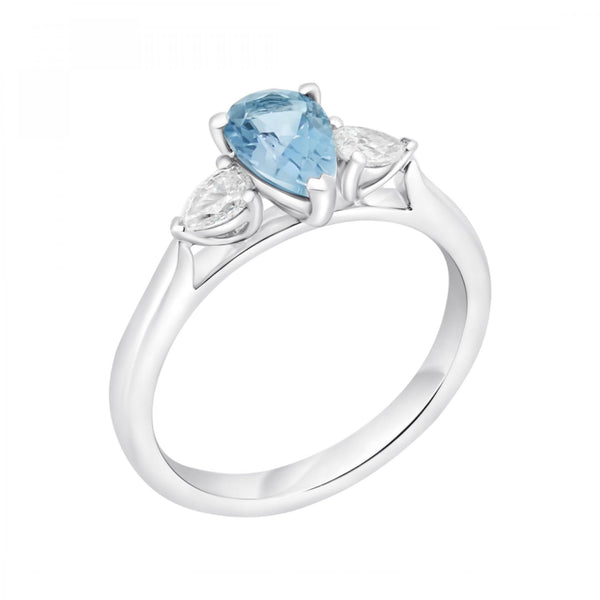 Platinum 0.68ct aquamarine & 0.30ct diamond 3 stone ring