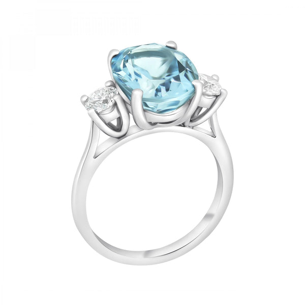 Platinum 4.77ct aquamarine & 0.58ct diamond 3 stone ring