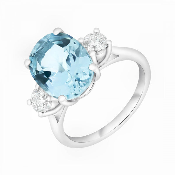 Platinum 4.77ct aquamarine & 0.58ct diamond 3 stone ring