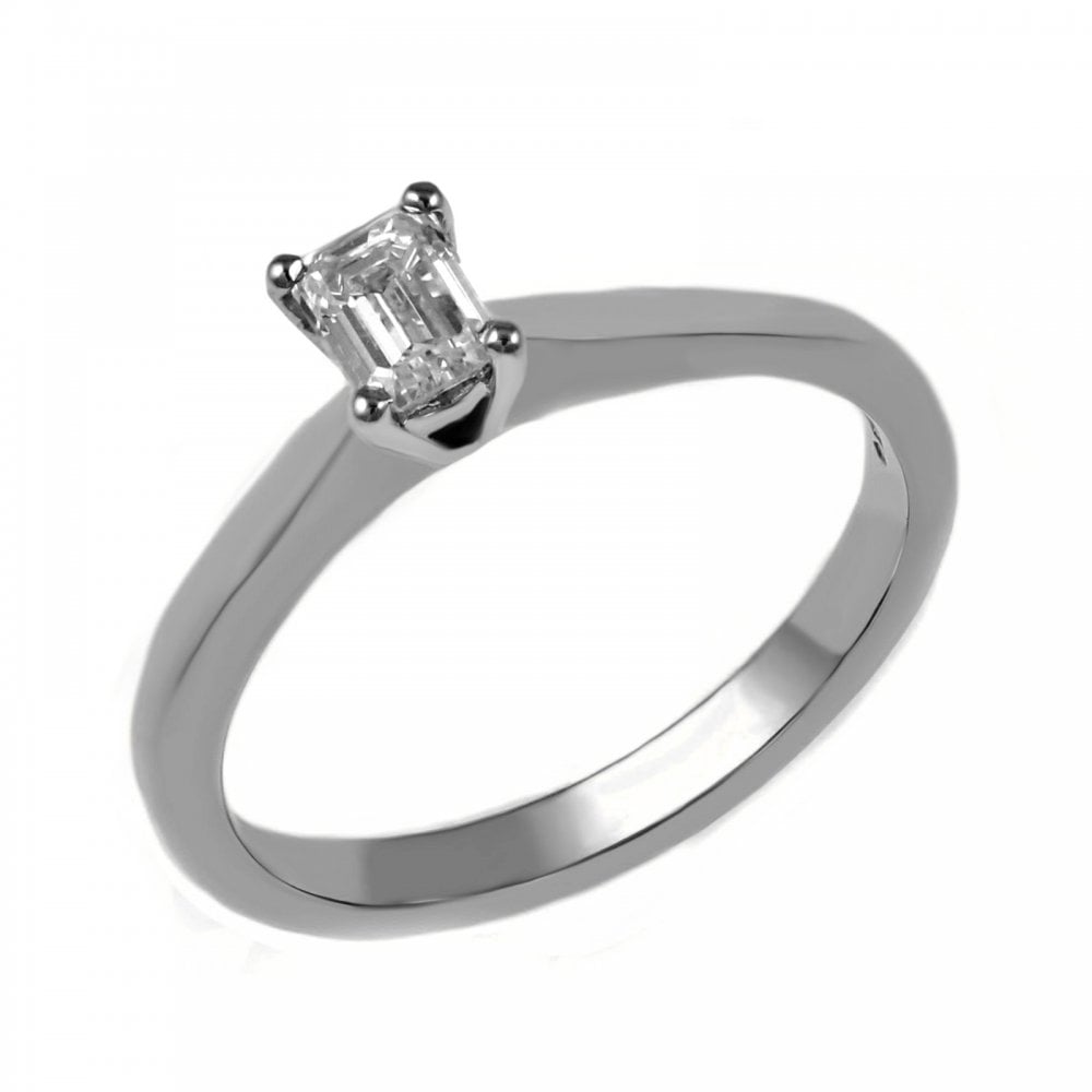 Preowned platinum 0.44ct D VS1 GIA emerald cut diamond ring