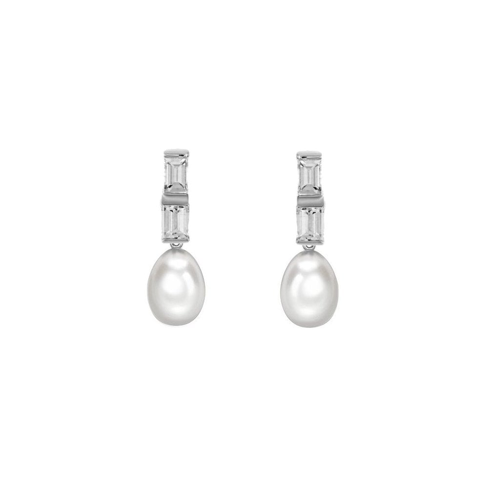 18ct white gold 11mm freshwater pearl & 0.95ct diamond earrings