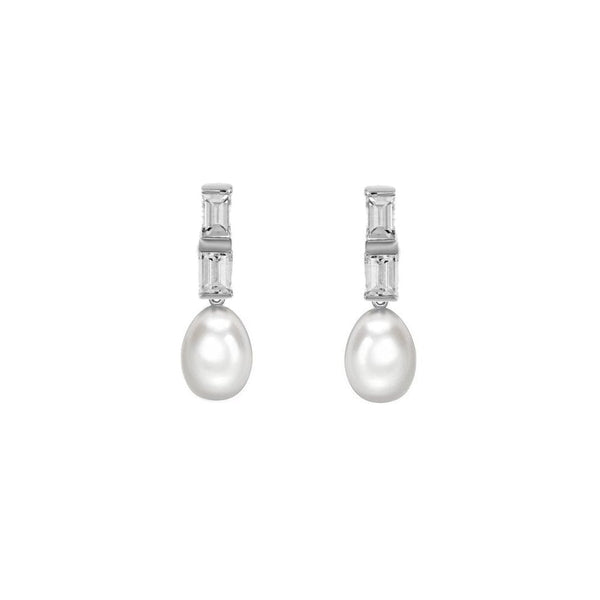 18ct white gold 11mm freshwater pearl & 0.95ct diamond earrings