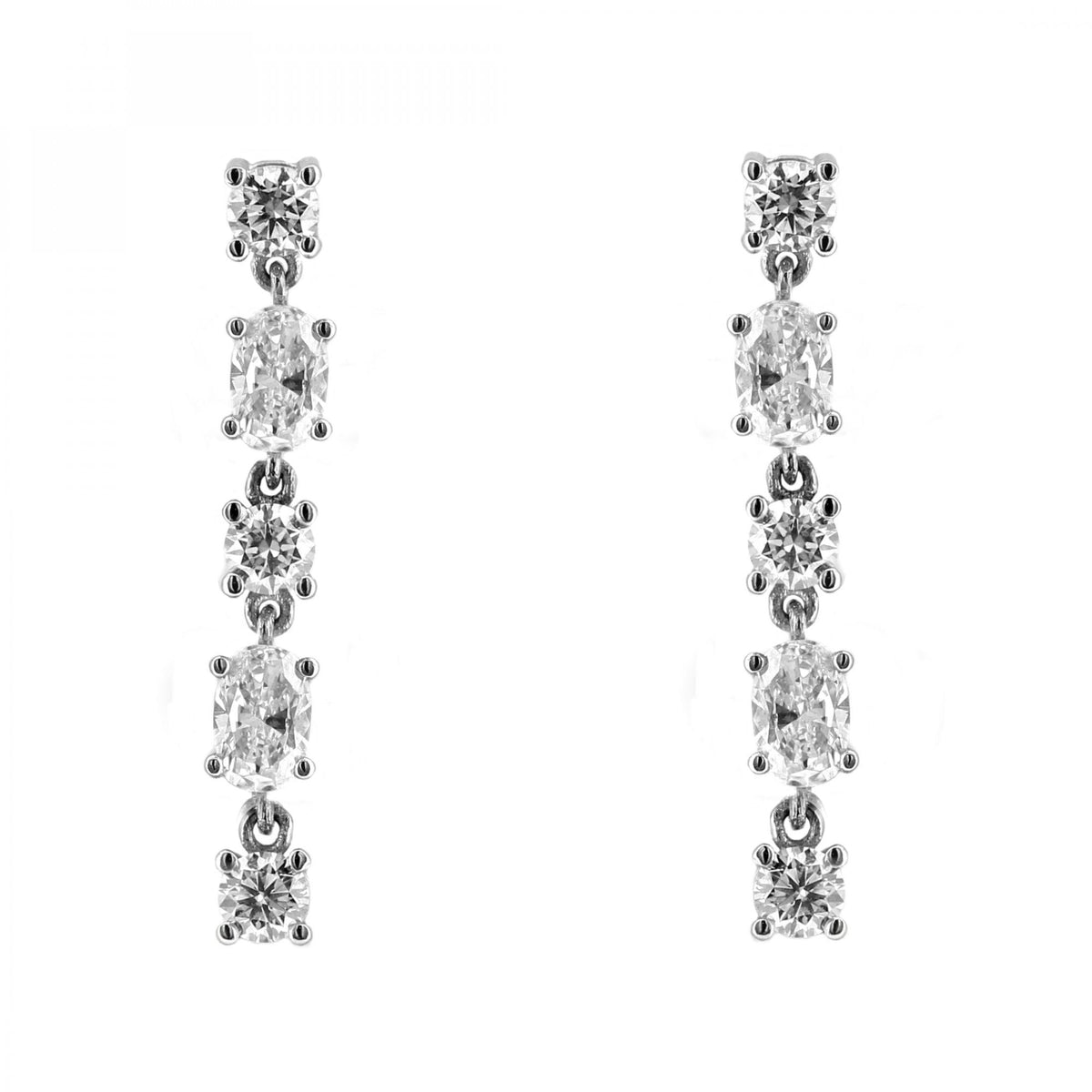 Platinum 2.92ct oval & round brilliant diamond drop earrings