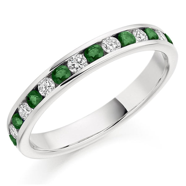 Platinum 0.33ct emerald & 0.27ct diamond half eternity ring