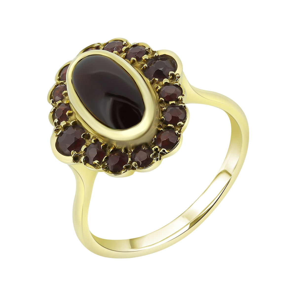 Preowned 9ct yellow gold garnet cluster ring
