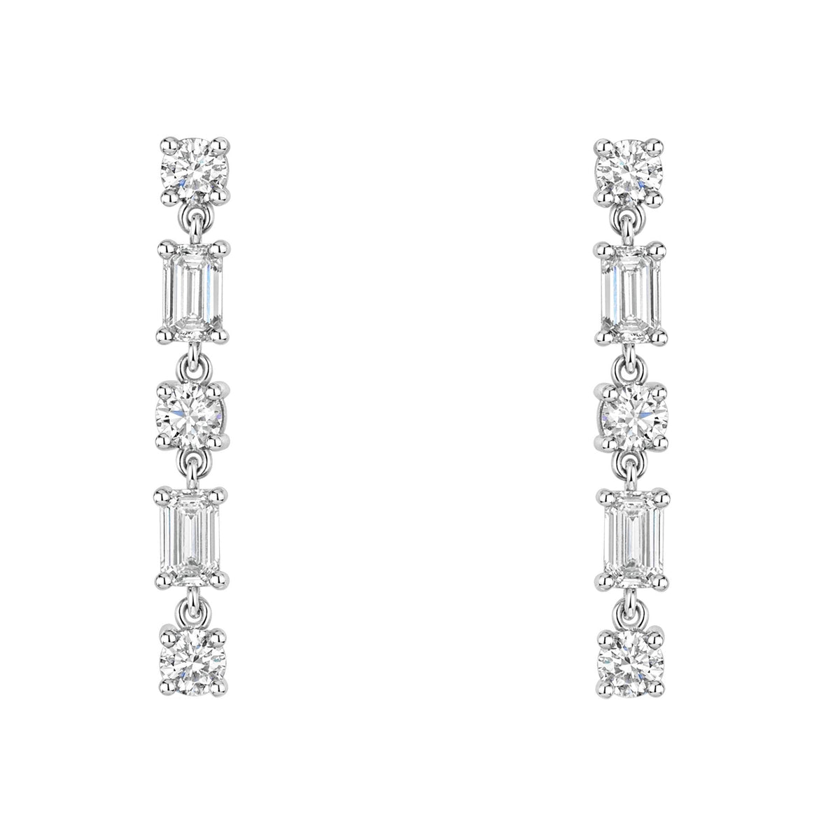 Platinum 2.25ct emerald & round brilliant diamond drop earrings