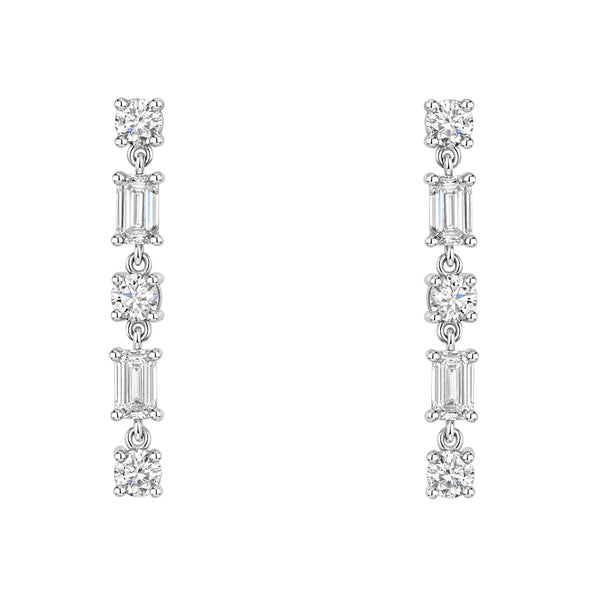 Platinum 2.25ct emerald & round brilliant diamond drop earrings