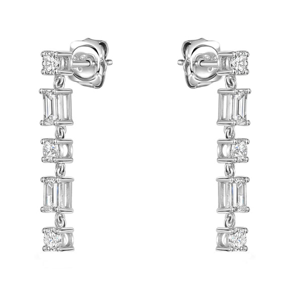 Platinum 2.25ct emerald & round brilliant diamond drop earrings