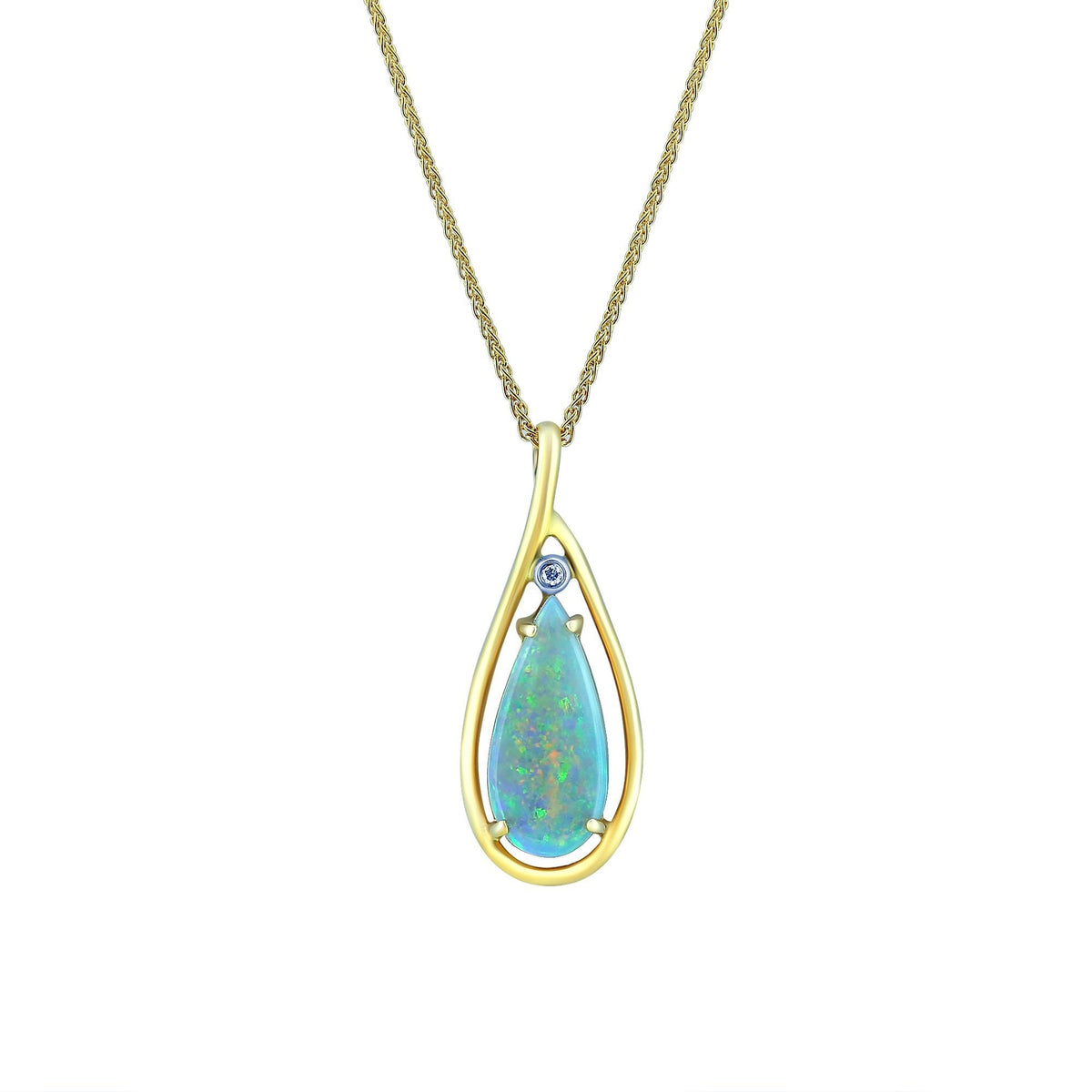14ct yellow gold 1.72ct natural opal & 0.02ct diamond pendant