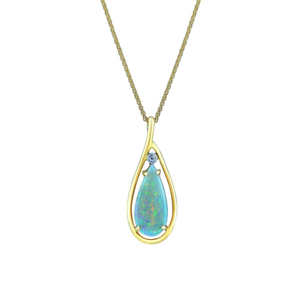 14ct yellow gold 1.72ct natural opal & 0.02ct diamond pendant