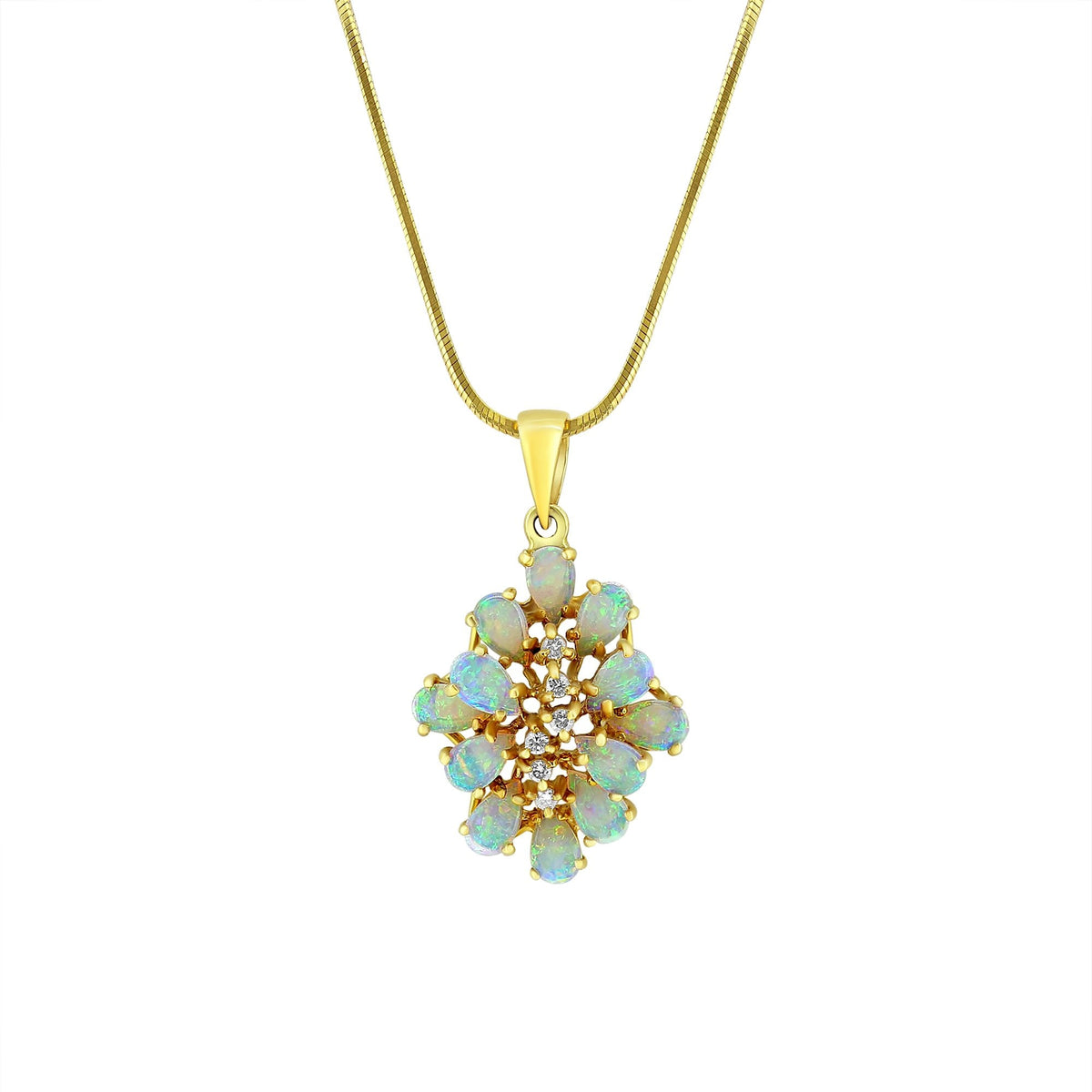 18ct yellow gold 1.52ct natural opal & 0.06ct diamond pendant