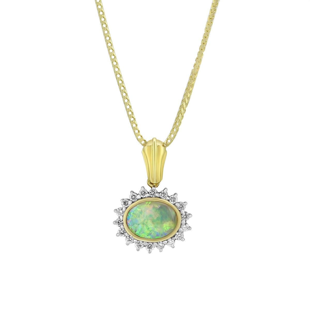 18ct yellow gold 0.62ct natural opal & 0.26ct diamond pendant