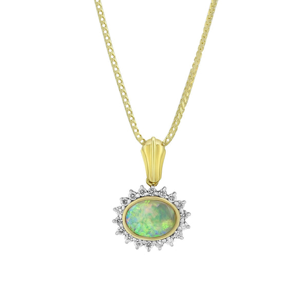 18ct yellow gold 0.62ct natural opal & 0.26ct diamond pendant