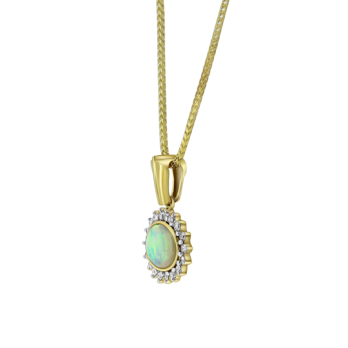 18ct yellow gold 0.62ct natural opal & 0.26ct diamond pendant