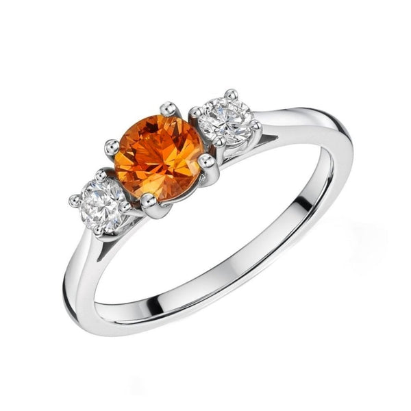 Platinum 1.30ct orange sapphire & 0.29ct diamond 3 stone ring