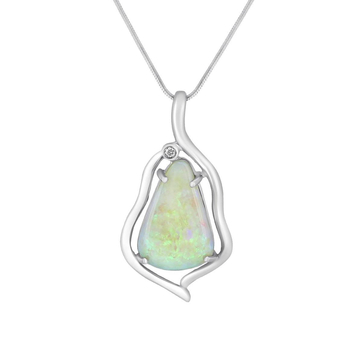 14ct white gold 5.49ct natural opal & 0.02ct diamond pendant
