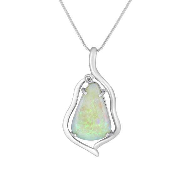 14ct white gold 5.49ct natural opal & 0.02ct diamond pendant