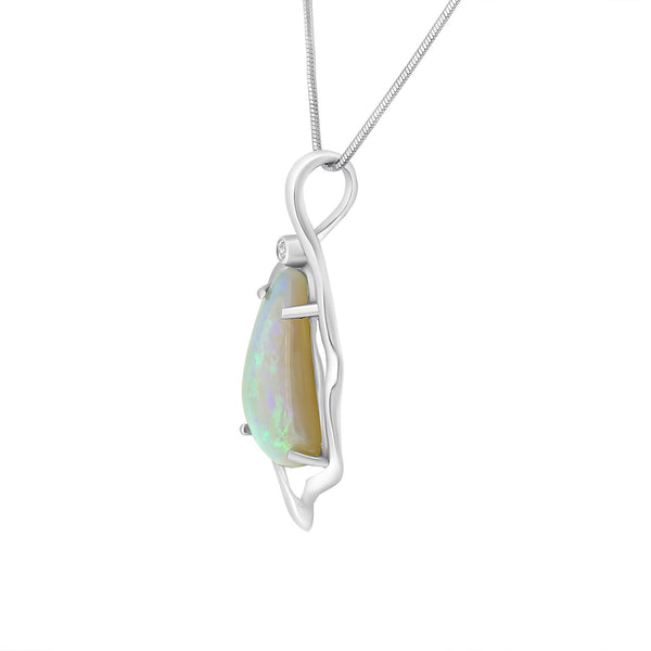 14ct white gold 5.49ct natural opal & 0.02ct diamond pendant