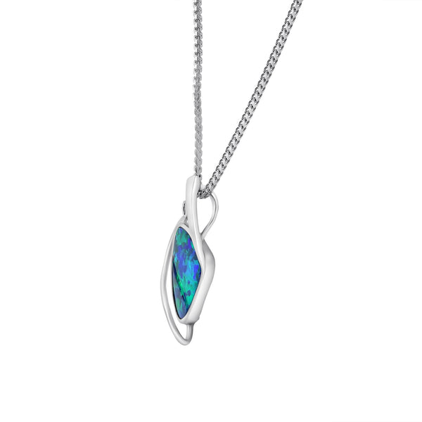 14ct white gold 1.78ct opal doublet & 0.01ct diamond pendant