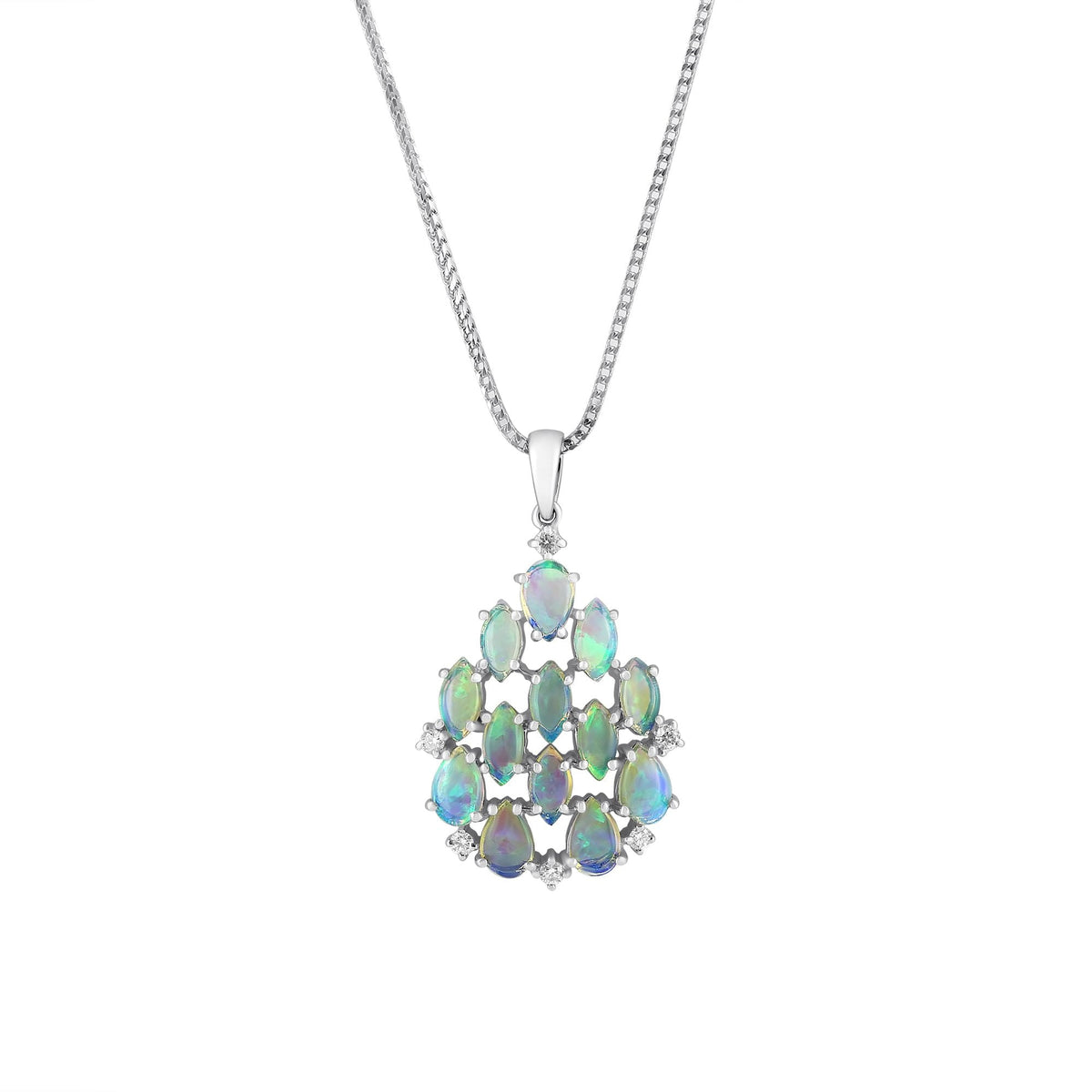 14ct white gold 1.80ct natural opal & 0.15ct diamond pendant
