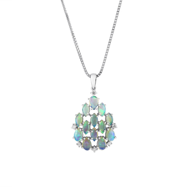 14ct white gold 1.80ct natural opal & 0.15ct diamond pendant