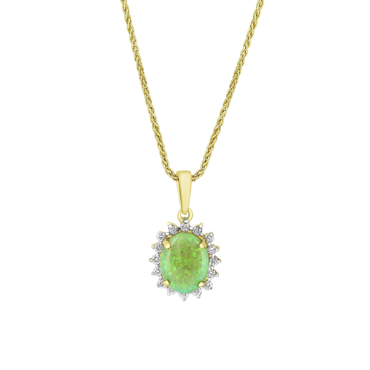 14ct yellow gold 1.38ct natural opal & 0.25ct diamond pendant