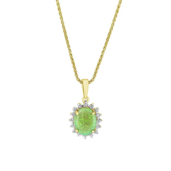 14ct yellow gold 1.38ct natural opal & 0.25ct diamond pendant