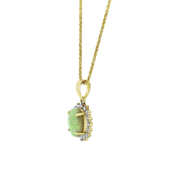 14ct yellow gold 1.38ct natural opal & 0.25ct diamond pendant