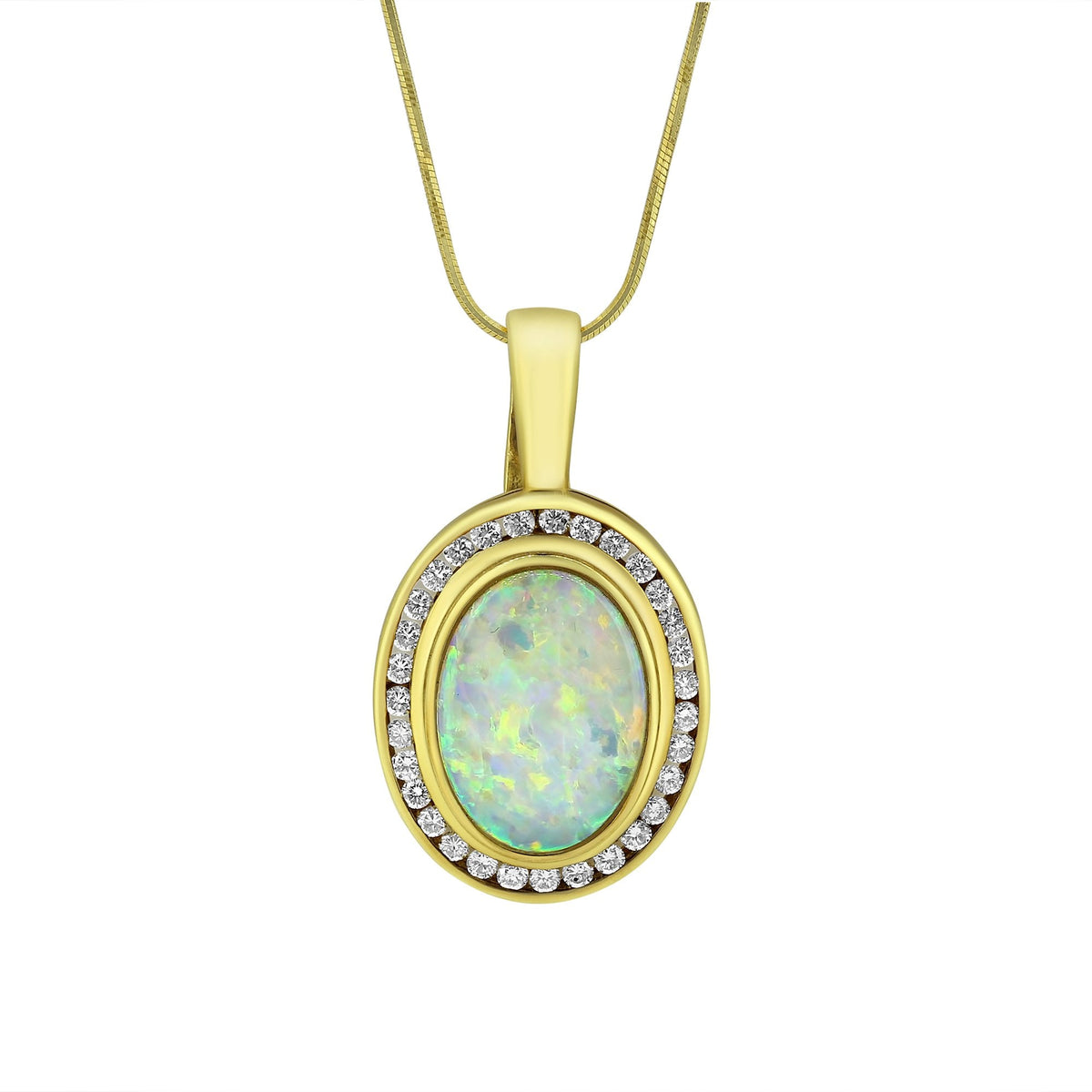 18ct yellow gold 3.52ct natural opal & 0.82ct diamond pendant