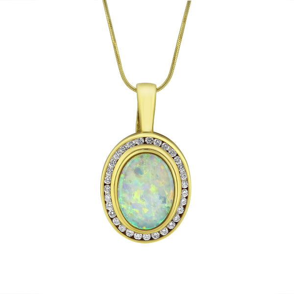 18ct yellow gold 3.52ct natural opal & 0.82ct diamond pendant
