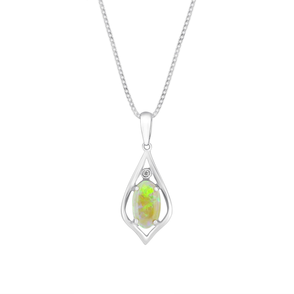 18ct white gold 1.74ct natural opal & 0.02ct diamond pendant